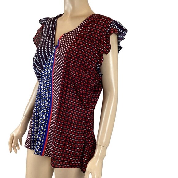 Walter Baker Women's Large Mixed‎ Geometric Print V-Neck Top Blouse - Picture 4 of 7